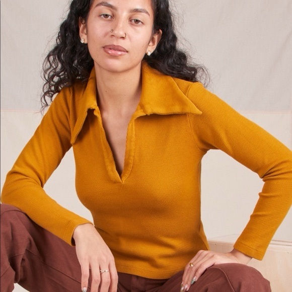 BIG BUD PRESS 70s Mustard Long Sleeve Cotton Collared Thermal Fisherman Polo XXS - Picture 7 of 13